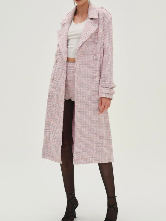 For Love and Lemons Strawberry Cream Tweed Coat - Pink