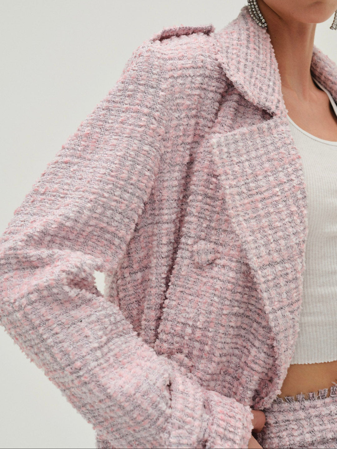 For Love and Lemons Strawberry Cream Tweed Coat - Pink