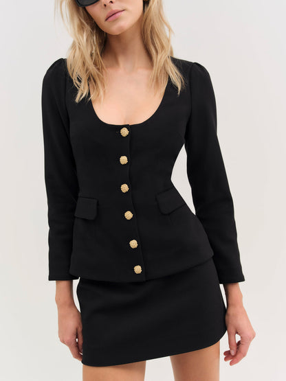 For Love and Lemons Josie Scoop Neck Blazer - Black