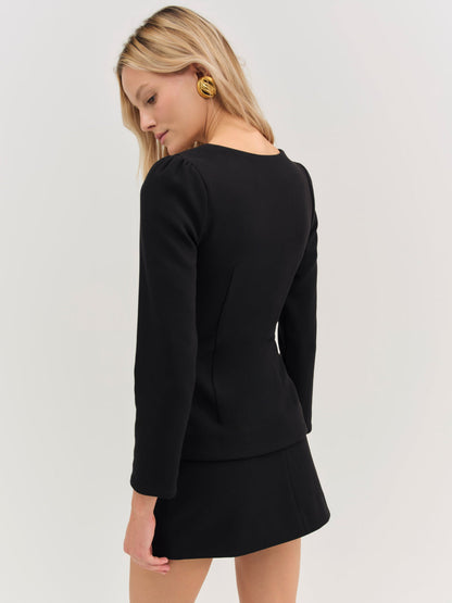 For Love and Lemons Josie Scoop Neck Blazer - Black