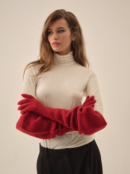 For Love and Lemons Slouchy Rib Knit Gloves - Red