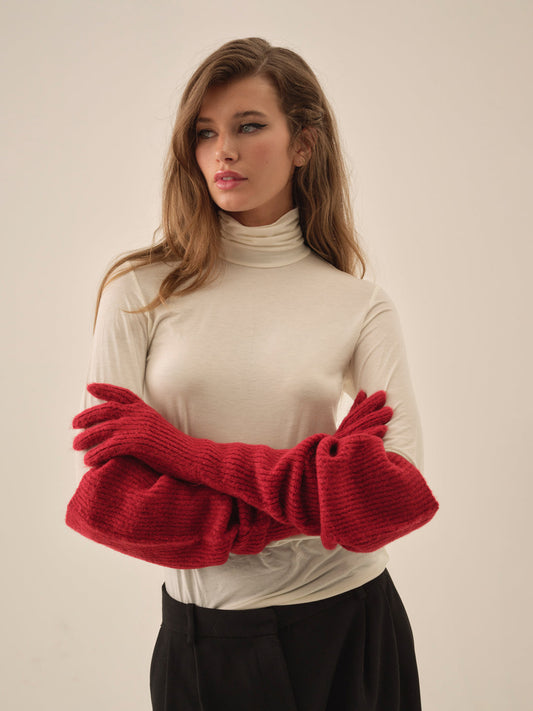 For Love and Lemons Slouchy Rib Knit Gloves - Red