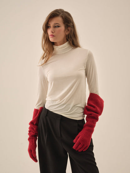 For Love and Lemons Slouchy Rib Knit Gloves - Red