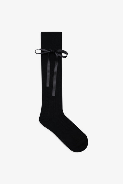 For Love and Lemons Knee-High Bow Socks - Black