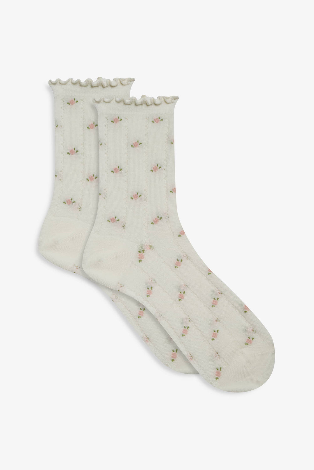 For Love and Lemons Pointelle Floral Crew Socks - Cream
