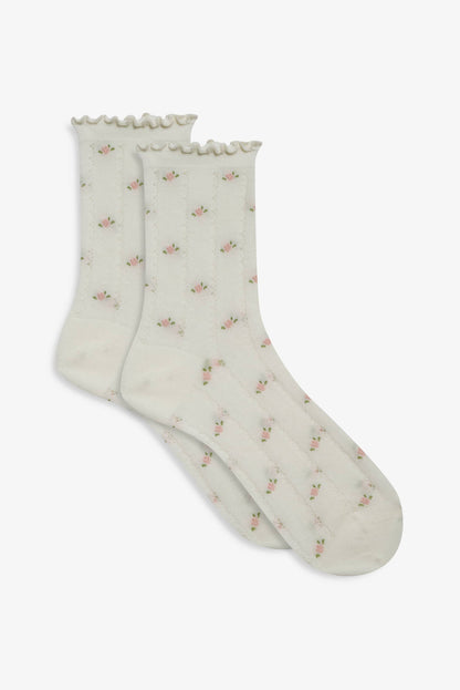 For Love and Lemons Pointelle Floral Crew Socks - Cream