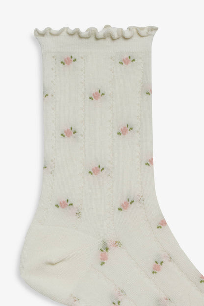 For Love and Lemons Pointelle Floral Crew Socks - Cream