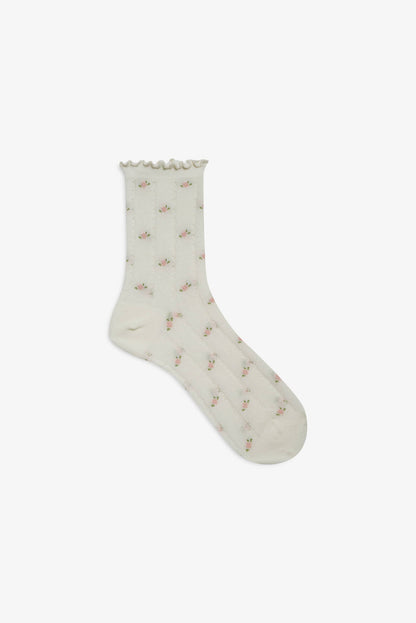 For Love and Lemons Pointelle Floral Crew Socks - Cream