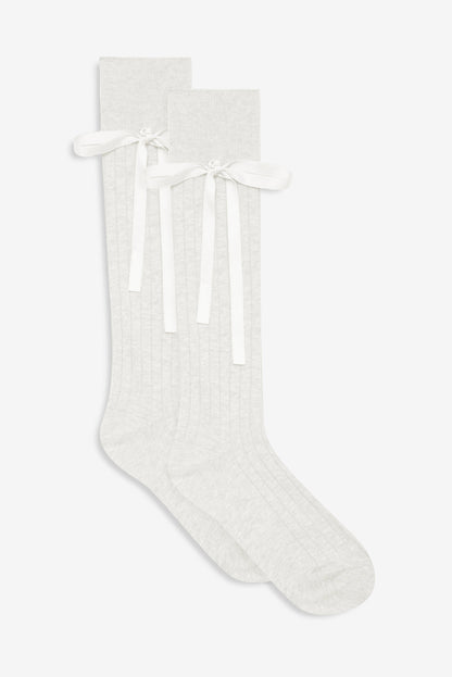 For Love and Lemons Knee-High Bow Socks - Cream
