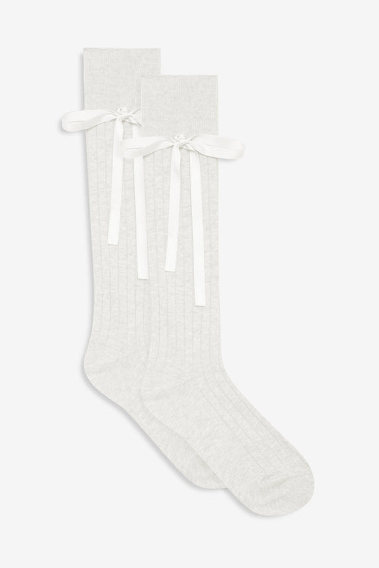For Love and Lemons Knee-High Bow Socks - Cream