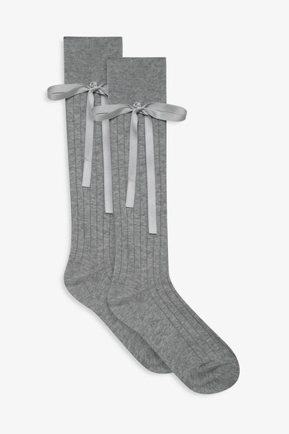 For Love and Lemons Knee-High Bow Socks - Grey