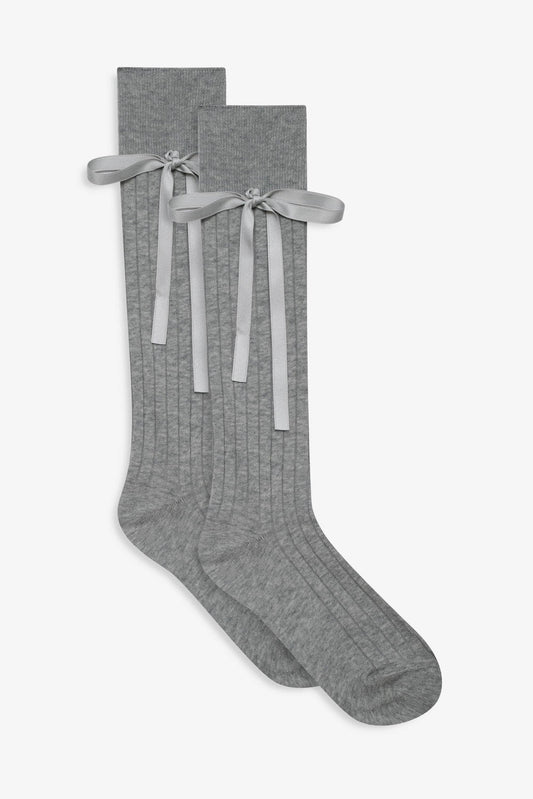 For Love and Lemons Knee-High Bow Socks - Grey