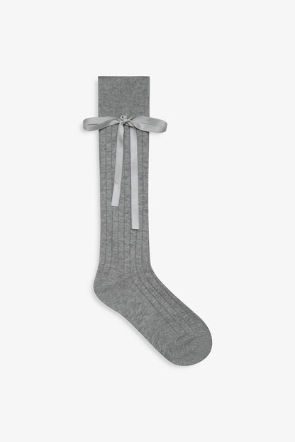 For Love and Lemons Knee-High Bow Socks - Grey