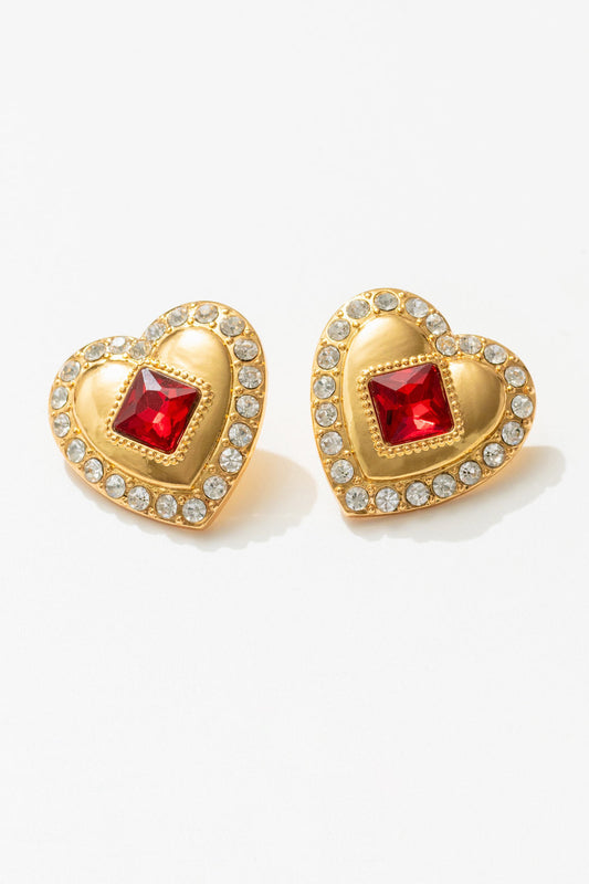 For Love and Lemons Ruby Red Heart Earrings - Red