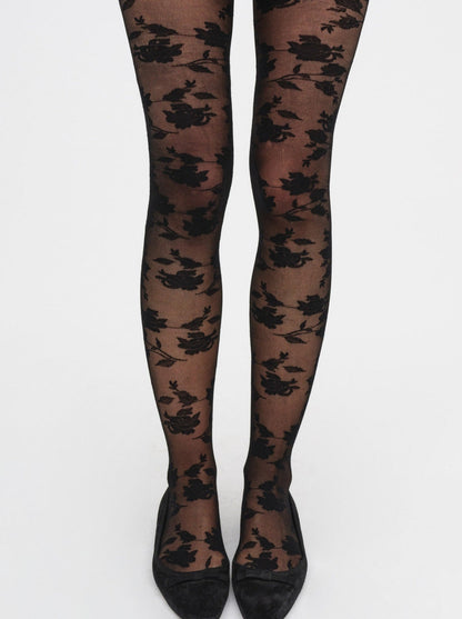 For Love and Lemons Floral Knit Tights - Black