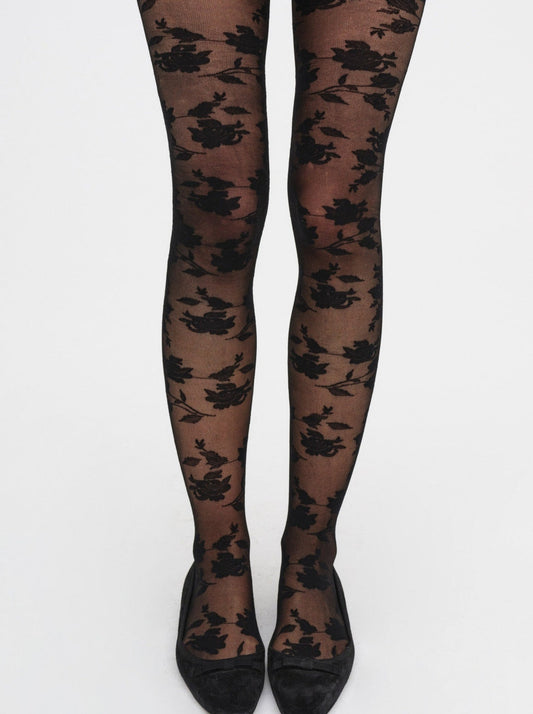 For Love and Lemons Floral Knit Tights - Black