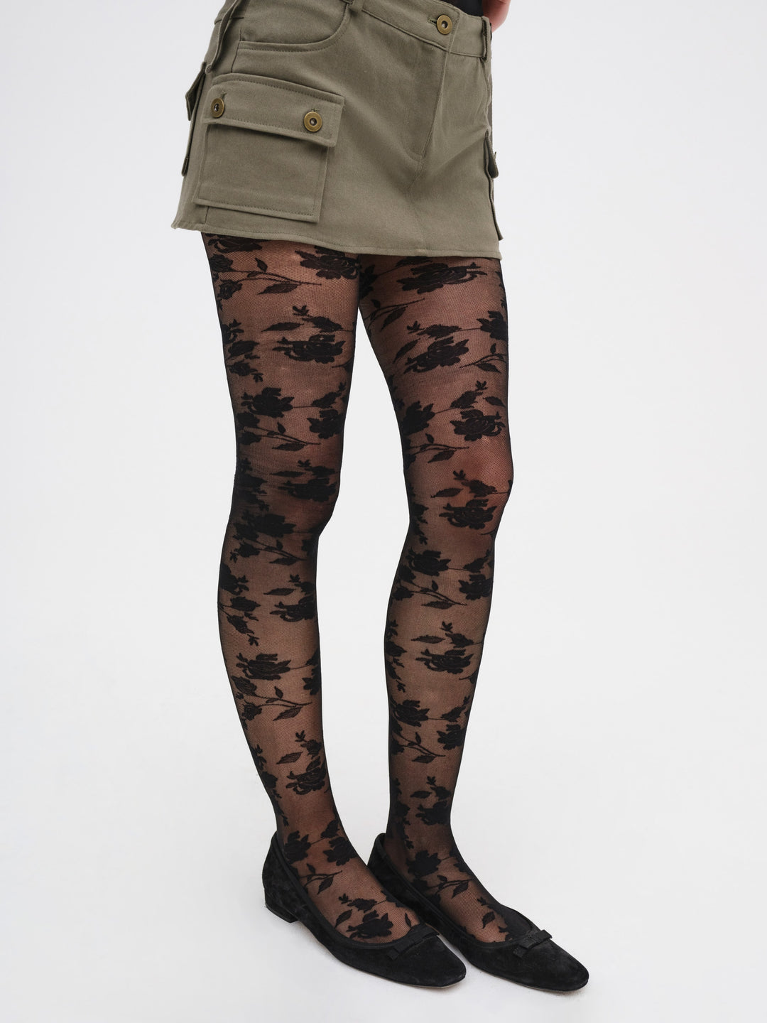 For Love and Lemons Floral Knit Tights - Black