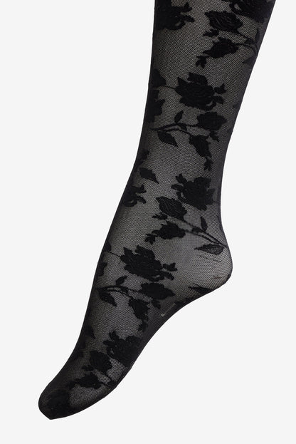For Love and Lemons Floral Knit Tights - Black