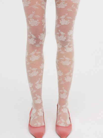 For Love and Lemons Floral Knit Tights - White