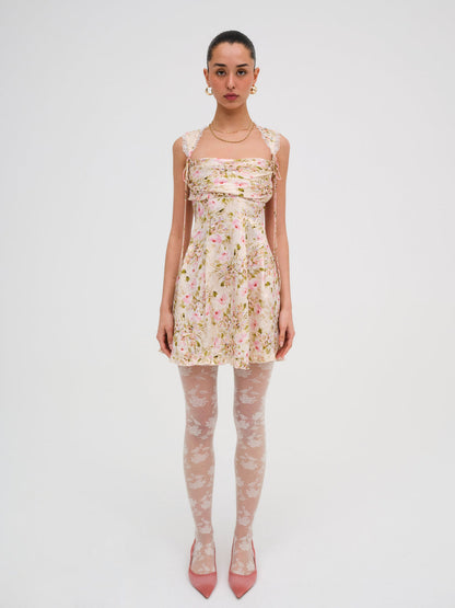For Love and Lemons Floral Knit Tights - White