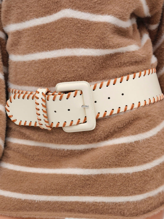 For Love and Lemons Wide Stitch Belt - Cream