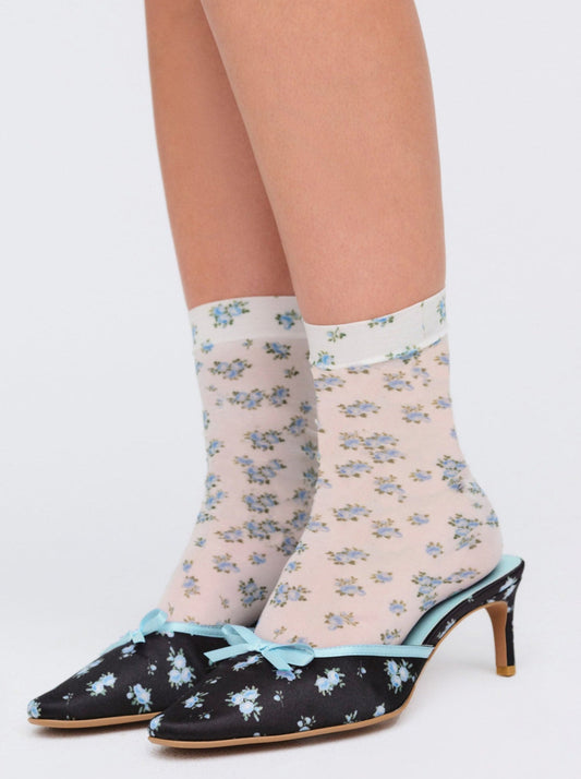 For Love and Lemons Floral Socks - Blue