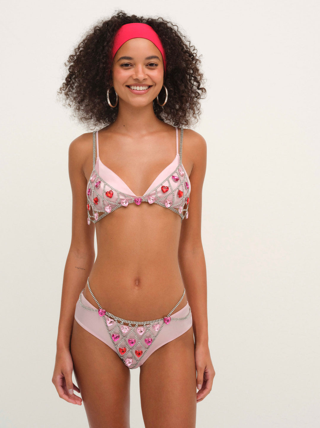 For Love and Lemons Rhinestone Heart Thong Panty - Red