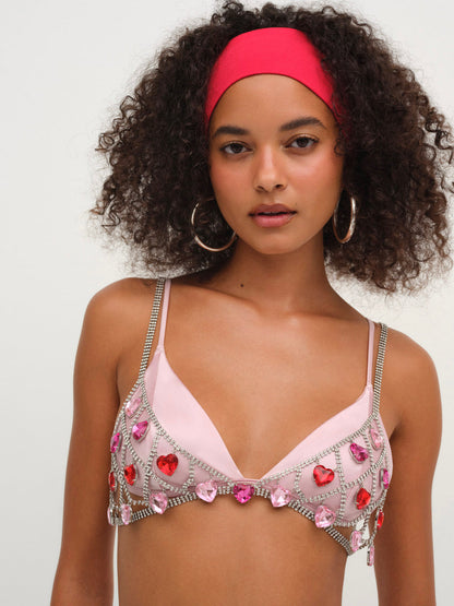 For Love and Lemons Rhinestone Heart Bralette - Red