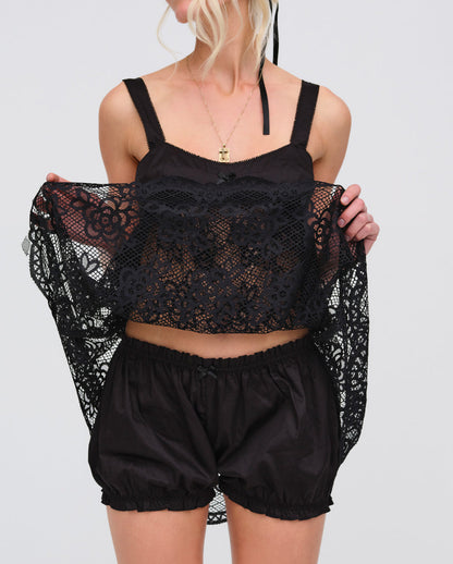 For Love and Lemons Sonnet Lace Babydoll Set - Black