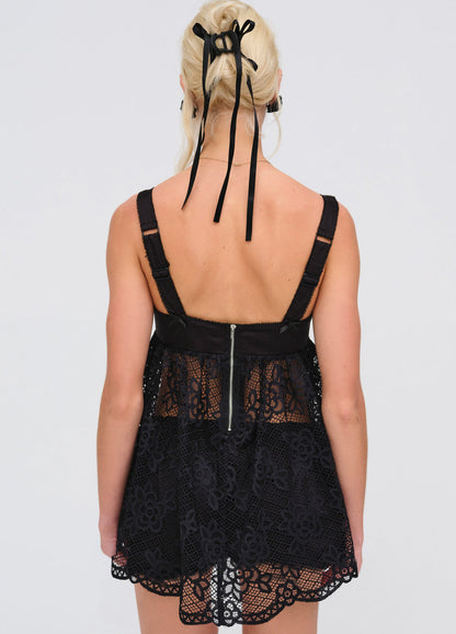 For Love and Lemons Sonnet Lace Babydoll Set - Black