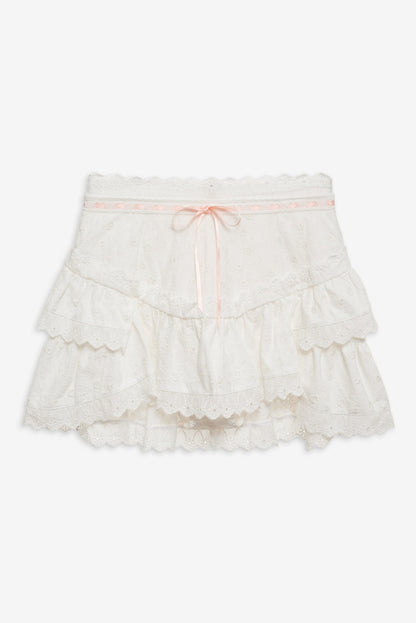 For Love and Lemons Summer Swirl Eyelet Mini Skirt - White