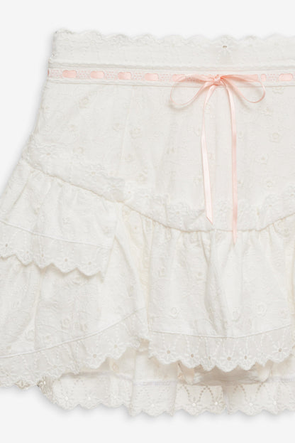 For Love and Lemons Summer Swirl Eyelet Mini Skirt - White