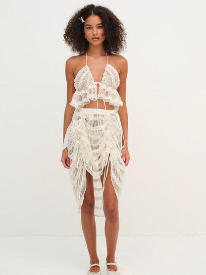 For Love and Lemons Romy Midi Slip Skirt - White