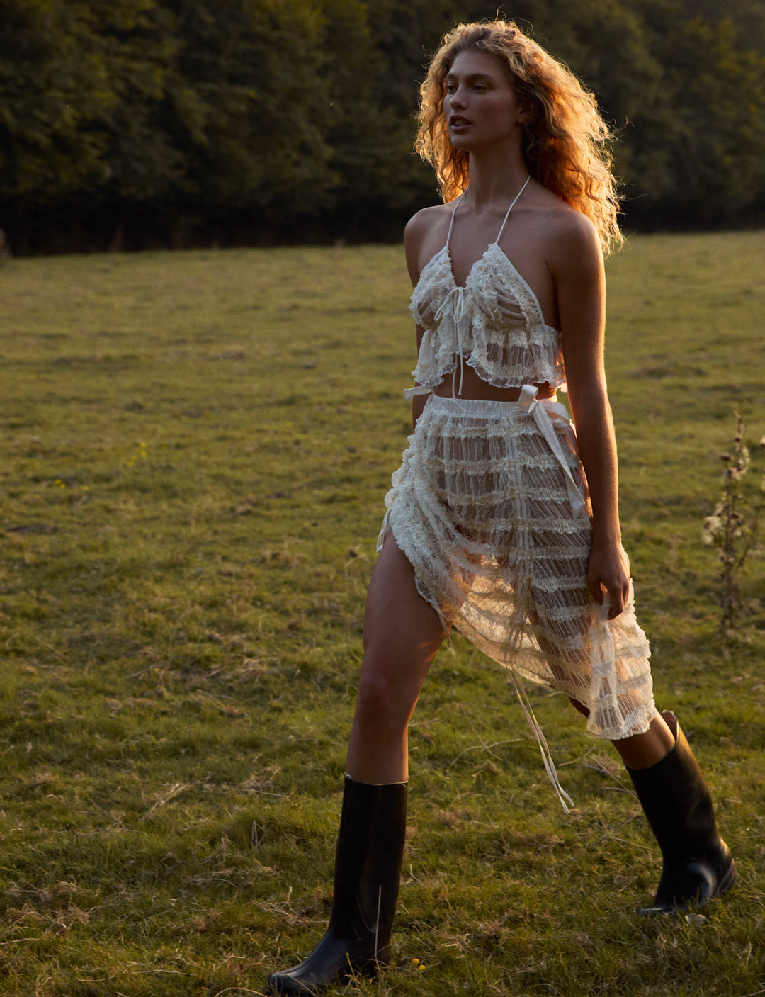 For Love and Lemons Romy Midi Slip Skirt - White