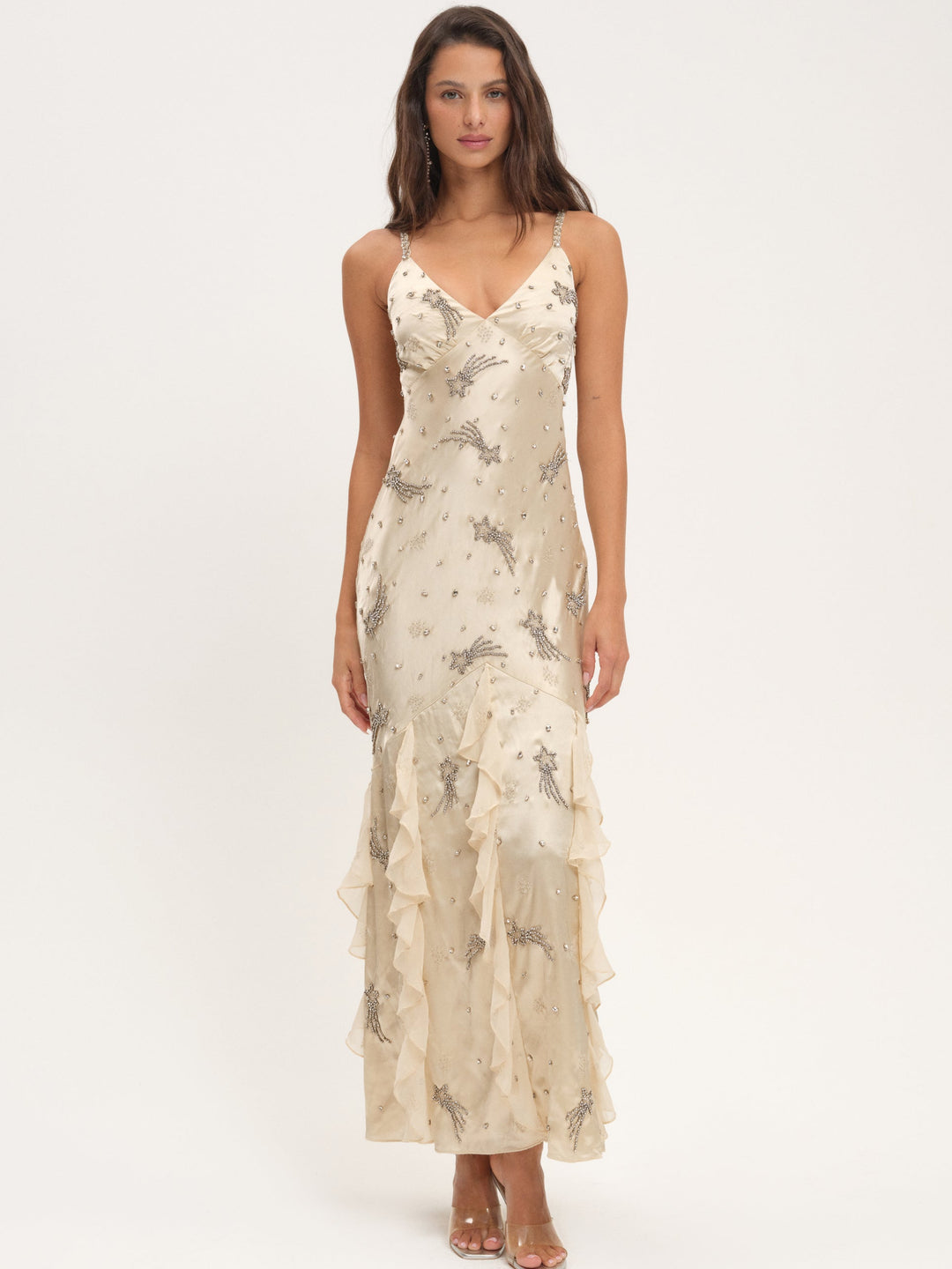 For Love and Lemons Elea Beaded Maxi Dress - Cream