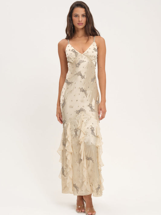 For Love and Lemons Elea Beaded Maxi Dress - Cream