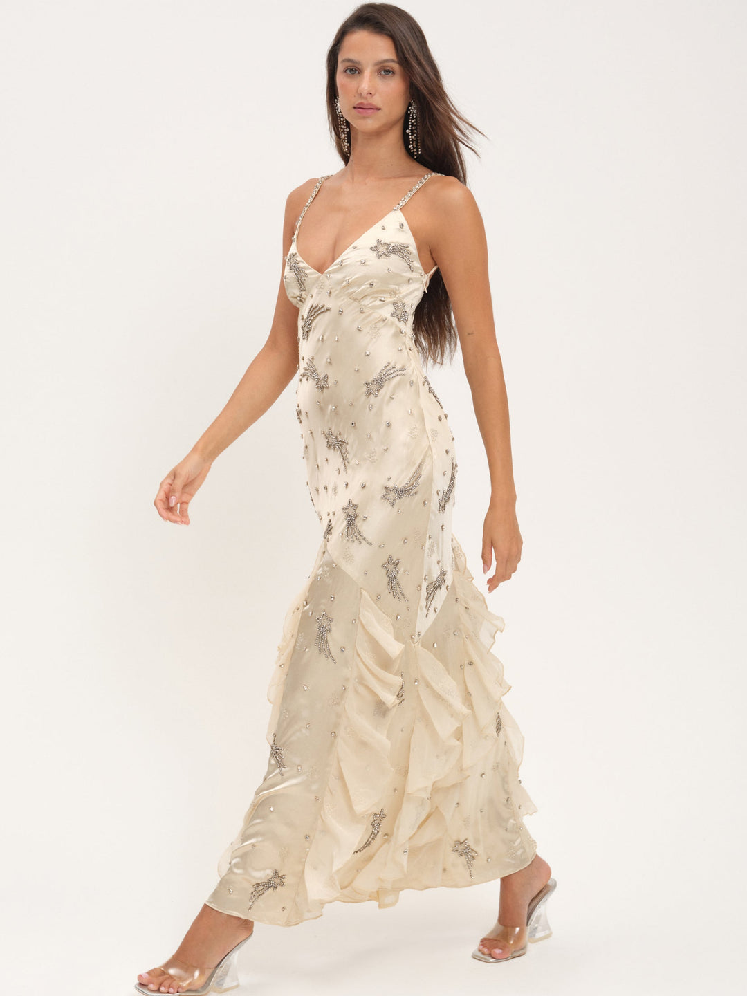 For Love and Lemons Elea Beaded Maxi Dress - Cream