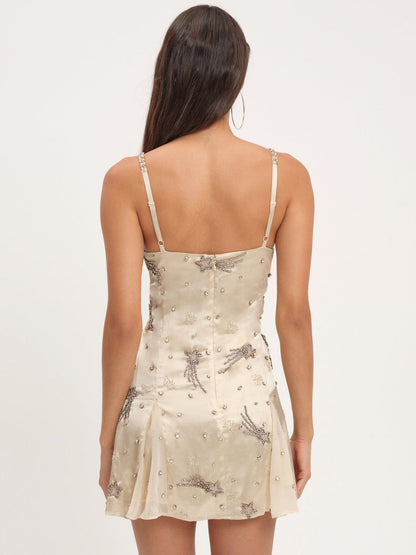 For Love and Lemons Shooting Stars Beaded Mini Dress - Cream