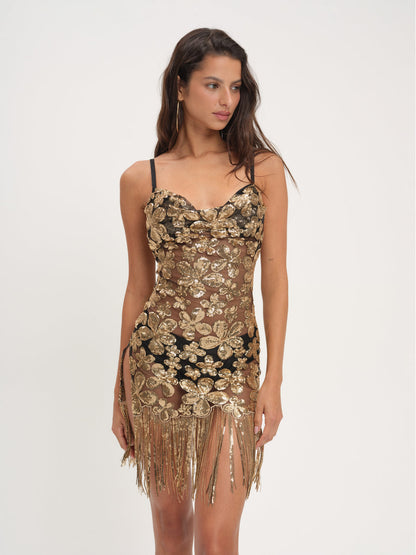For Love and Lemons Colette Mini Dress - Gold