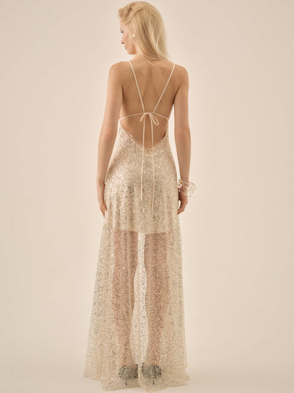 For Love and Lemons Clara Crystals Maxi Dress - Silver