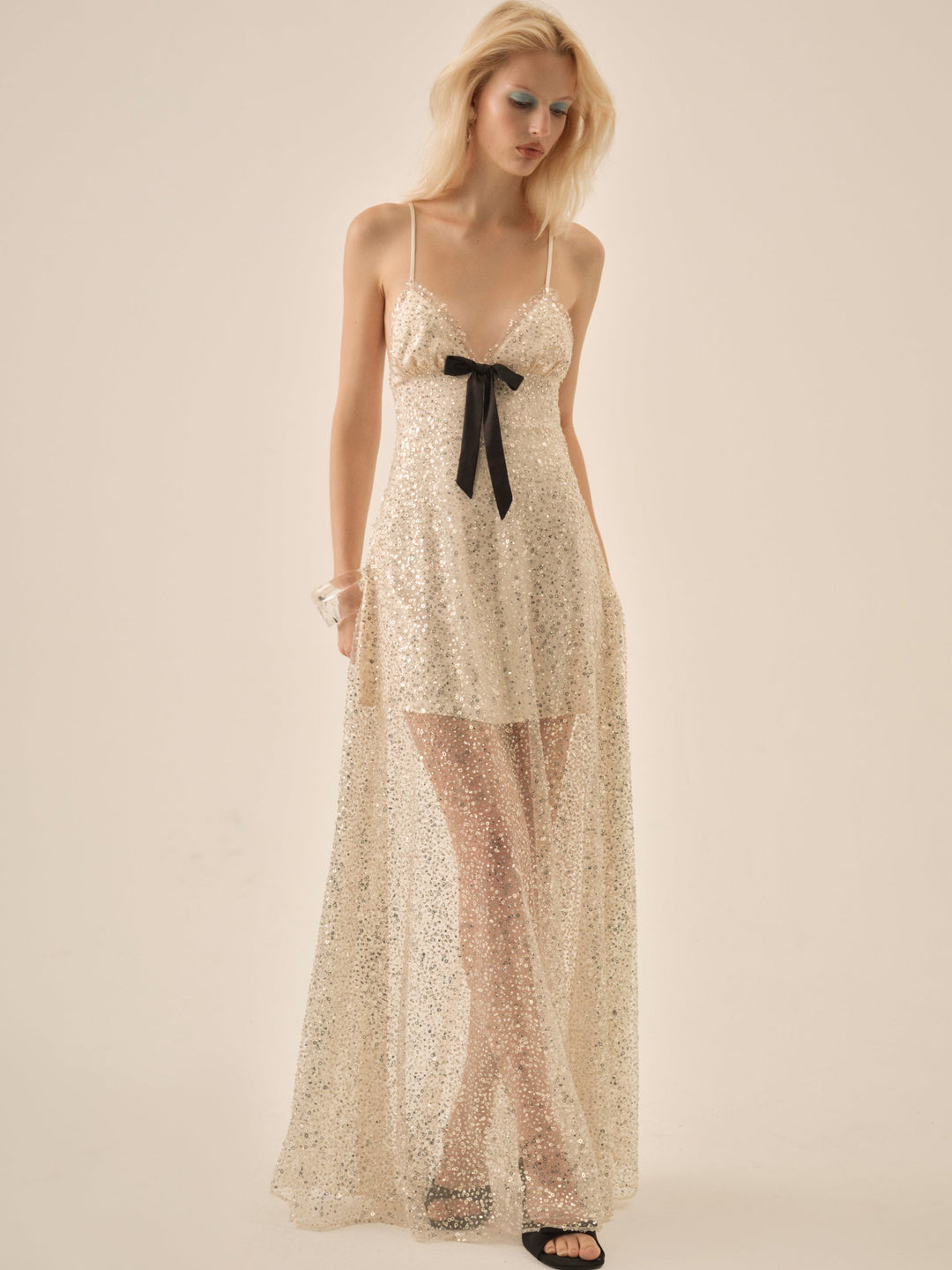 For Love and Lemons Clara Crystals Maxi Dress - Silver