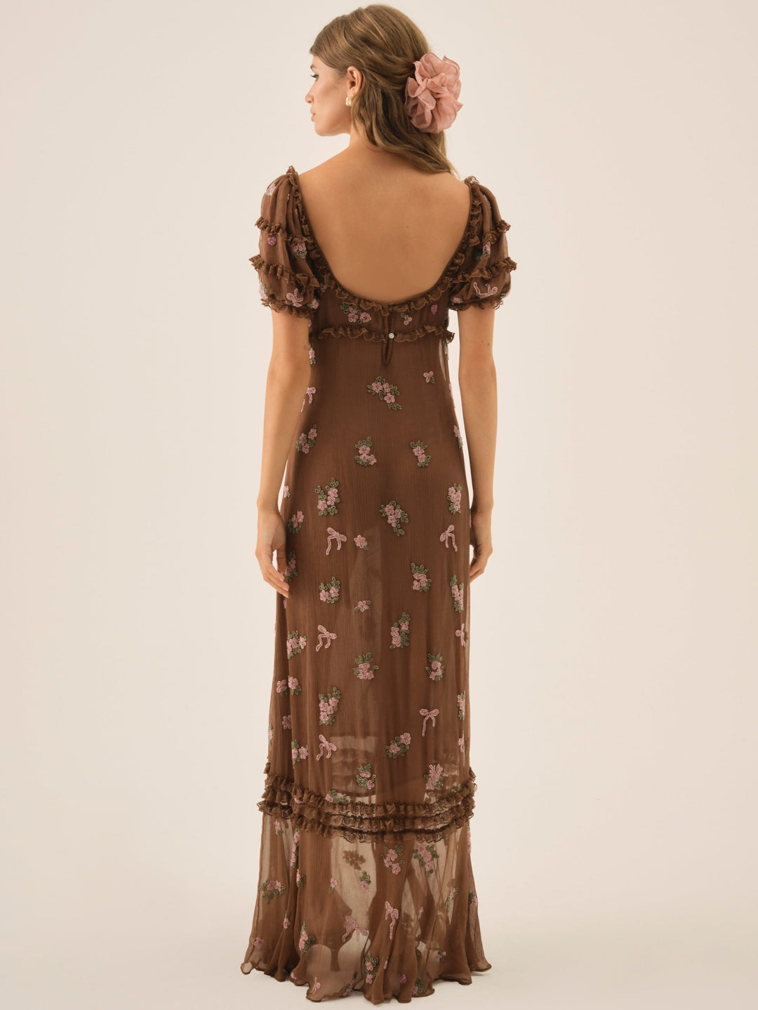 For Love and Lemons Beaded Garden Bow Maxi Dress - Brown