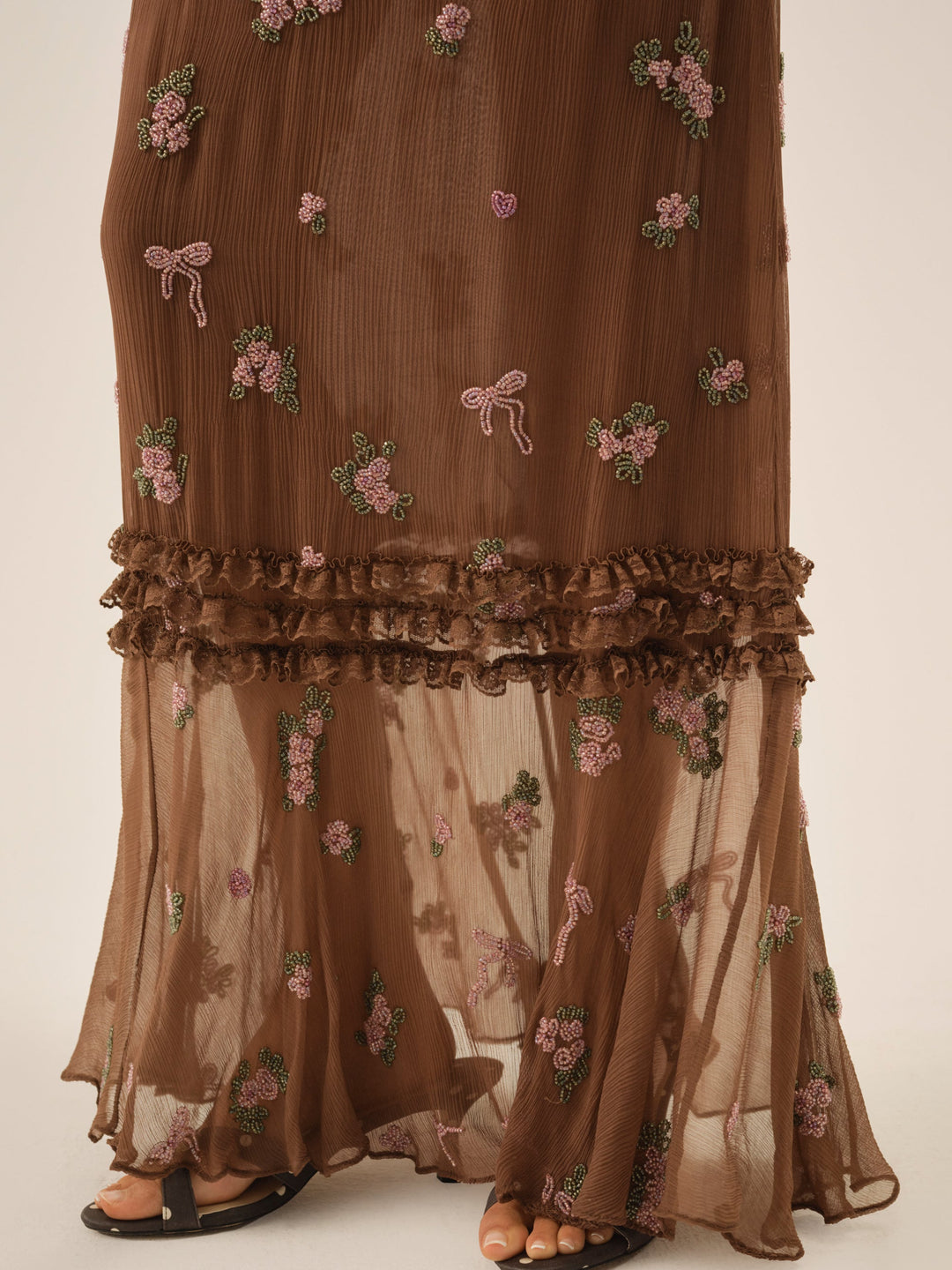 For Love and Lemons Beaded Garden Bow Maxi Dress - Brown