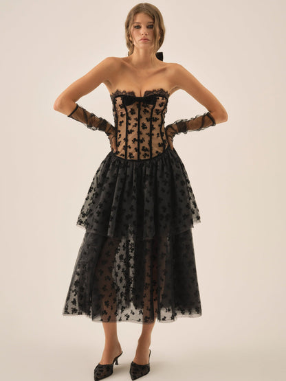 For Love and Lemons Dionne Midi Dress - Black