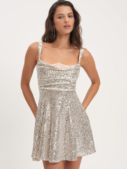 For Love and Lemons Candice Mini Dress - Silver