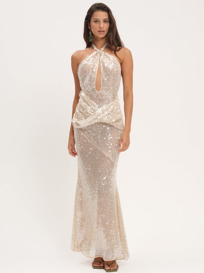 For Love and Lemons Sydney Sequin Maxi Dress - Nude
