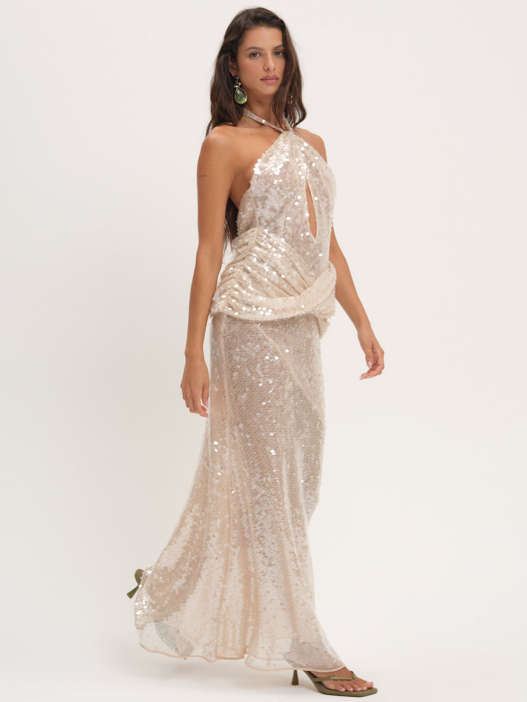 For Love and Lemons Sydney Sequin Maxi Dress - Nude