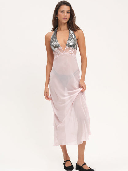 For Love and Lemons Maia Maxi Slip Dress - Pink