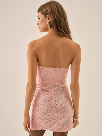 For Love and Lemons Elysian Sequin Mini Dress - Baby Pink