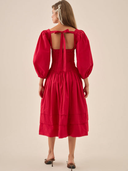 For Love and Lemons Betsy Bow Midi Dress - Red